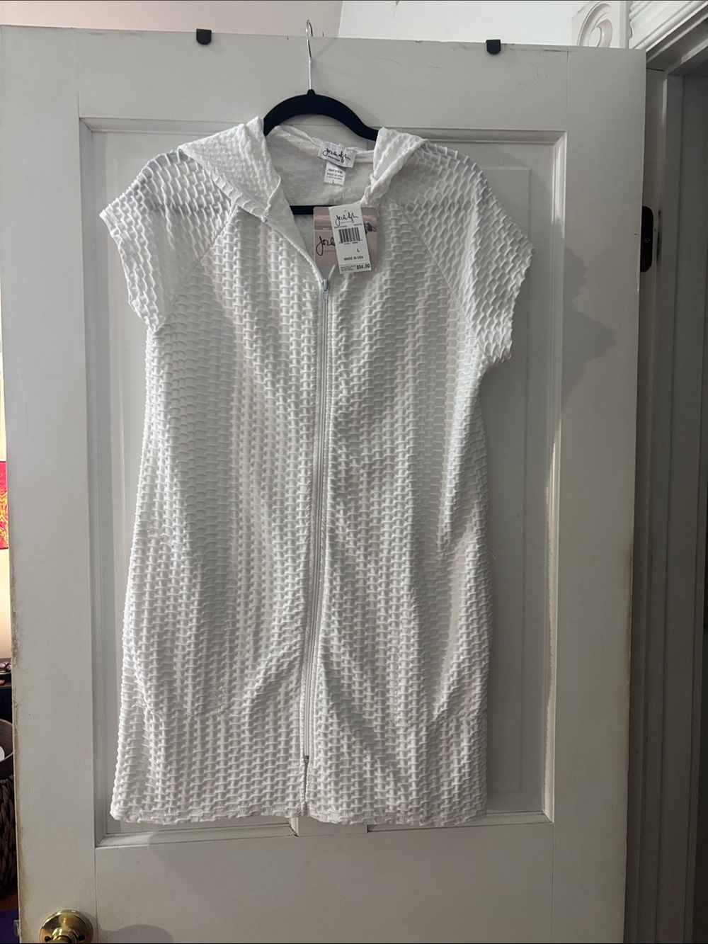 Jordan Taylor White Waffle-Knit Hooded Zip-Front Coverup